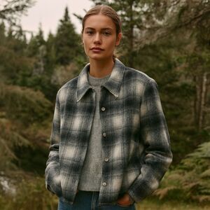 Evan Picone Shadow Plaid Wool Shacket Womens Sz 16 VTG Shirt Jacket Neutral